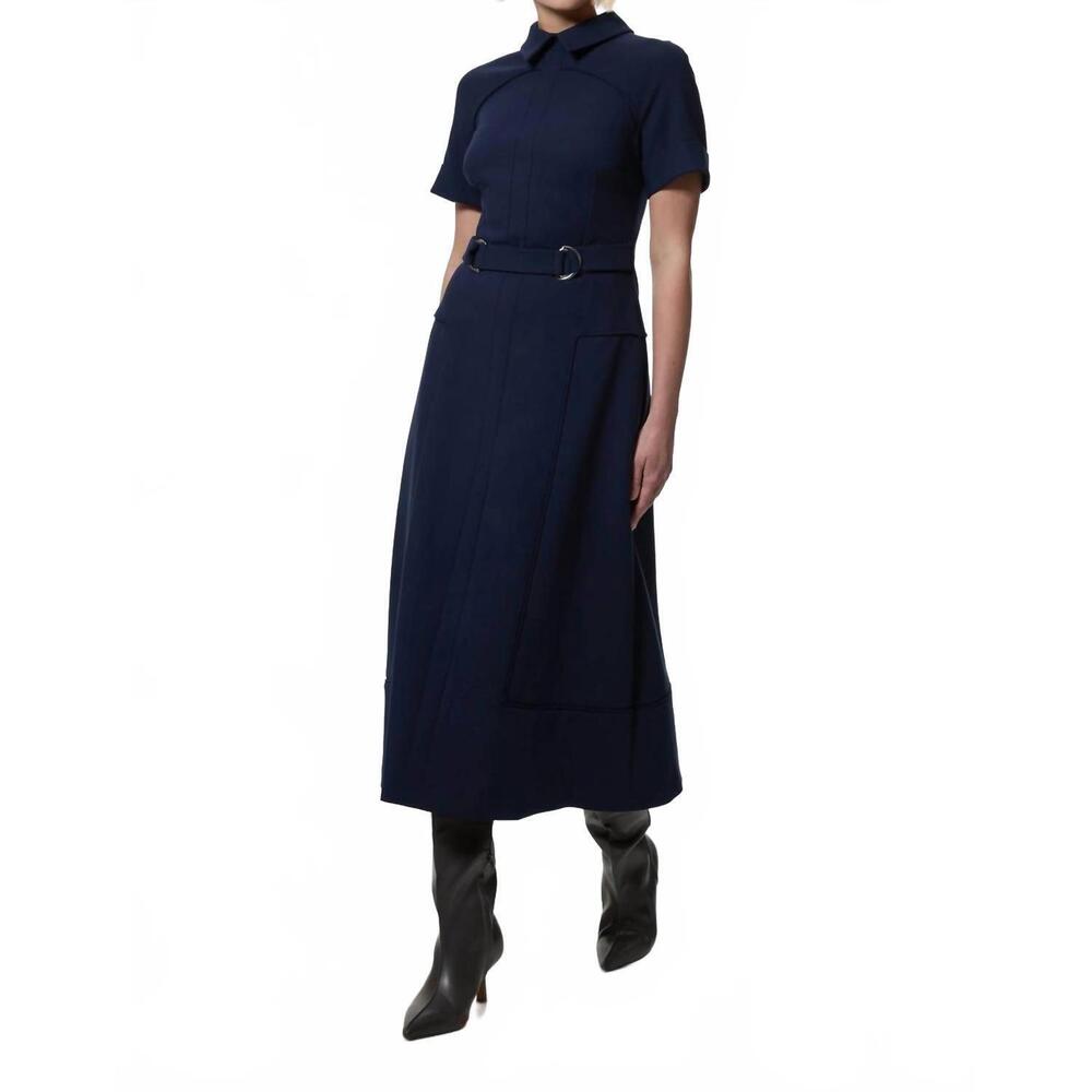 NEW KAREN MILLEN compact stretch tipped tab detail full skirted midi dress in na - Picture 2 of 5